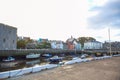 Yacht docking at canal in a small town of Douglas, Isle of Man.