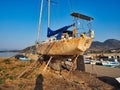 Yacht on Dry Land For Maintenance and Repairs, Greece
