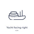 Yacht facing right icon from nautical outline collection. Thin line yacht facing right icon isolated on white background