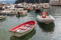 Yacht, fishing boat, sailing boats, cruise ships at Portofino po Royalty Free Stock Photo