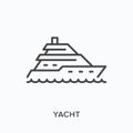 Yacht flat line icon. Vector outline illustration of luxury sailboat liner, sea transportation. Summer travel thin