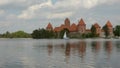 Yacht on Galve lake near Lithuanian historical castle Trakai