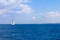 Yacht going to the beach, Mediterranean Sea Royalty Free Stock Photo