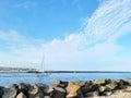 Yacht heading to Pacific Ocean off the Coast of California