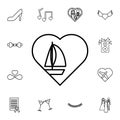 yacht in the heart icon. Detailed set of wedding icons. Premium quality graphic design icon. One of the collection icons for websi Royalty Free Stock Photo