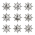 Yacht helm and waves icons