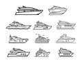 Yacht, icon set. yachts motor boats, linear icons. Boat Icon Vector Illustration