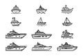 Yacht, icon set. yachts motor boats, linear icons. Boat Icon Vector Illustration