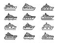 Yacht, icon set. yachts motor boats, linear icons. Boat Icon Vector Illustration Royalty Free Stock Photo