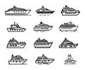 Yacht, icon set. yachts motor boats, linear icons. Boat Icon Vector Illustration