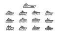 Yacht, icon set. yachts motor boats, linear icons. Boat Icon Vector Illustration