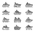 Yacht, icon set. yachts motor boats, linear icons. Boat Icon Vector Illustration