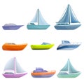 Yacht icons set, cartoon style