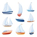 Yacht icons set, cartoon style