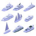 Yacht icons set, isometric style