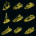 Yacht icons set vector neon