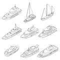 Yacht icons set vector outline