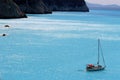 Yacht by lefkada s coastline. Royalty Free Stock Photo