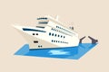 Yacht or liner, ship on water with moveable bridge Royalty Free Stock Photo