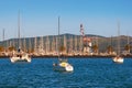 Yacht marina in Adriatic. Montenegro, Bay of Kotor, Tivat city. View of Porto Montenegro on sunny day Royalty Free Stock Photo