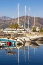 Yacht marina in Adriatic. Montenegro, Bay of Kotor, Tivat city. View of Porto Montenegro on sunny winter day Royalty Free Stock Photo