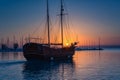 Yacht marina on Balaton lake at sunset, scenic view of the boats, sun, sky and water, outdoor travel background, Siofok, Hungary Royalty Free Stock Photo