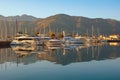 Yacht marina. View of marina of Porto Montenegro on sunny autumn day. Montenegro, Tivat city Royalty Free Stock Photo