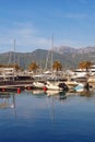 Yacht marina. View of marina of Porto Montenegro on sunny autumn day. Montenegro, Tivat city Royalty Free Stock Photo