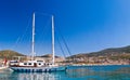 Yacht by Mediterranean beach Royalty Free Stock Photo
