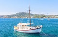 Yacht on the Mediterranean coast i. Rhodes Island. Greece Royalty Free Stock Photo