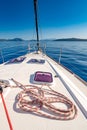 Yacht in the Mediterranean Sea Greece coastline Royalty Free Stock Photo