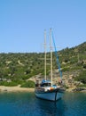 Yacht moored in Aegean sea Royalty Free Stock Photo