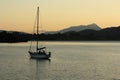 Yacht moored on lake Te Anau in Fjordland National Park