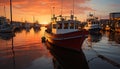 Yacht moored at tranquil dock, sunset reflects on water generated by AI Royalty Free Stock Photo