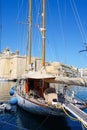 Yacht moored in Vittoriosa marina, Malta.