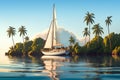 yacht near tropical island illustration ai generated