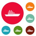 Yacht ocean icons circle set