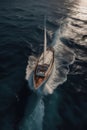 Yacht in the ocean, top view, vertical background. AI generative Royalty Free Stock Photo