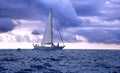 Yacht in the Pacific ocean at sunset Royalty Free Stock Photo