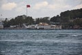 Yacht passes in front of Topkapi Palace in Istanbul