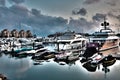 Yacht pier at sunset, HDR image. Royalty Free Stock Photo