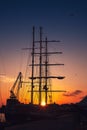 Yacht port and beautiful sunset over Varna, Bulgaria. Sailboat harbor