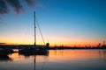 Yacht port and beautiful sunset over Varna, Bulgaria. Sailboat harbor, many beautiful moored sail yachts in the sea Royalty Free Stock Photo