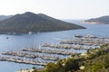 Yacht port in the Turkish city of Kas. Beautiful landscape with blue sea and yachts. Tourist attractions of Turkey and Royalty Free Stock Photo