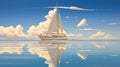 Romantic Sailboat Illustration On Blue Lake With Chrome Reflections