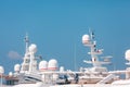 Yacht radar system against blue sky