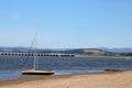 Yacht, River Kent, Arnside viaduct, Cumbria Royalty Free Stock Photo