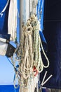 Yacht rope closeup.Sailboat equipment and technology solutions on yacht. Royalty Free Stock Photo