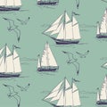 The yacht, sail the ocean. seamless pattern