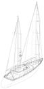 Yacht sailboat or sailing ship wire-frame. Vector illustration. Tracing illustration of 3d